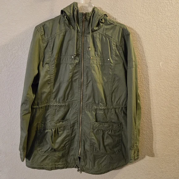 Kenneth Cole Reaction Womens Olive Green Lightweight Hooded Long Sleeve Jacket L - Picture 1 of 10